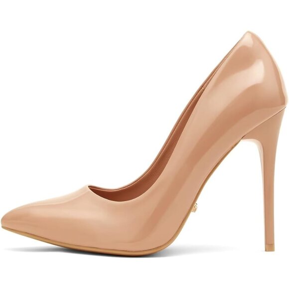 Womens Nude Polyurethane (PU) Pointed Closed Toe Slip On Heels Leather Pumps - Picture 7 of 9